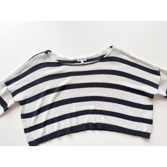 SUPERDOWN Adriana White Black Striped Open Knit Oversized Crop Sweater, Size XS - Picture 6 of 13